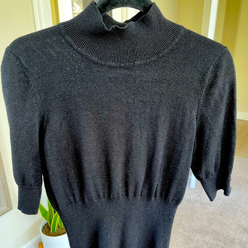Express Black Sparkle Mock Turtleneck 3/4 Sleeve Sweater - Large